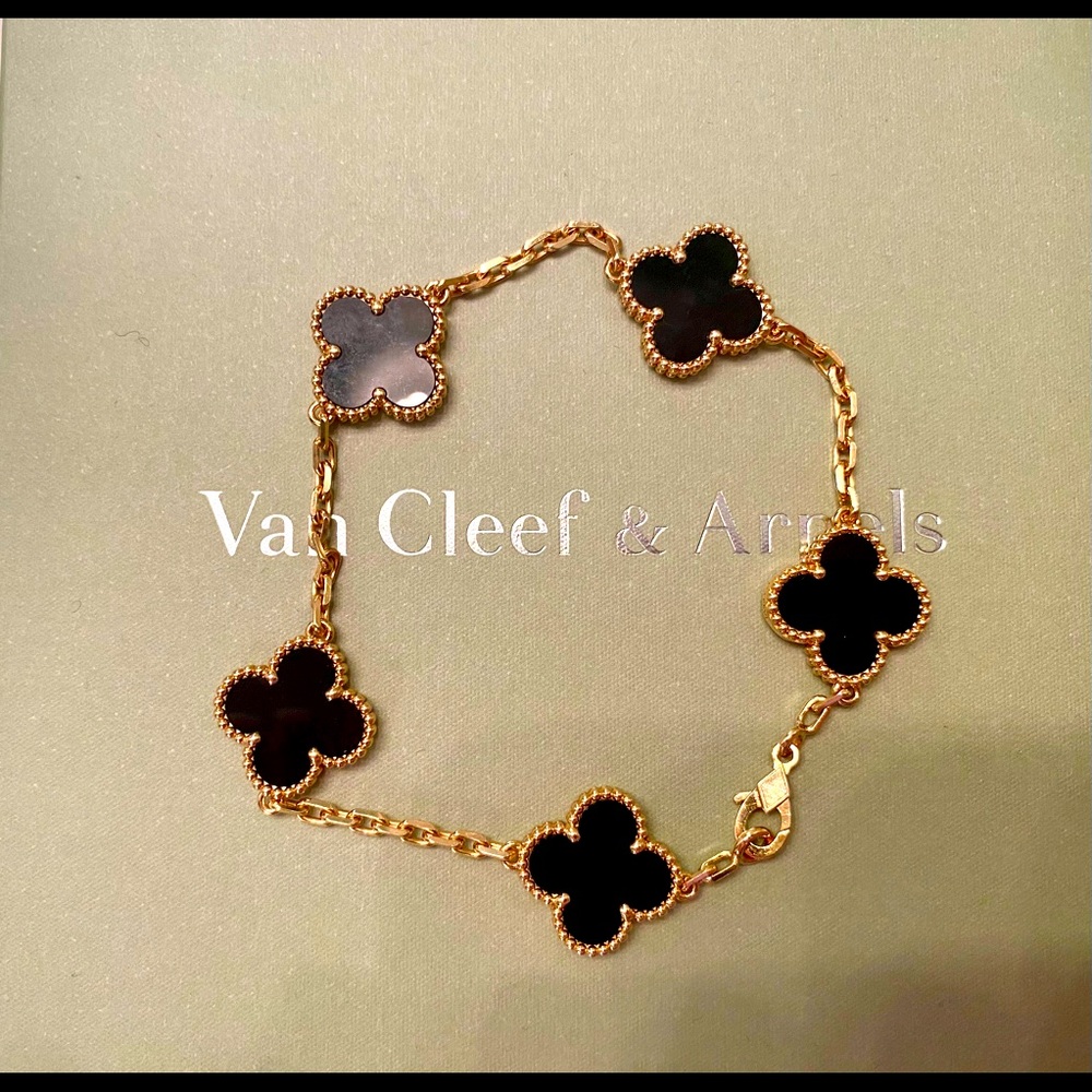 Van Cleef & Arpels Black and Gold Alhambra Clover Bracelet